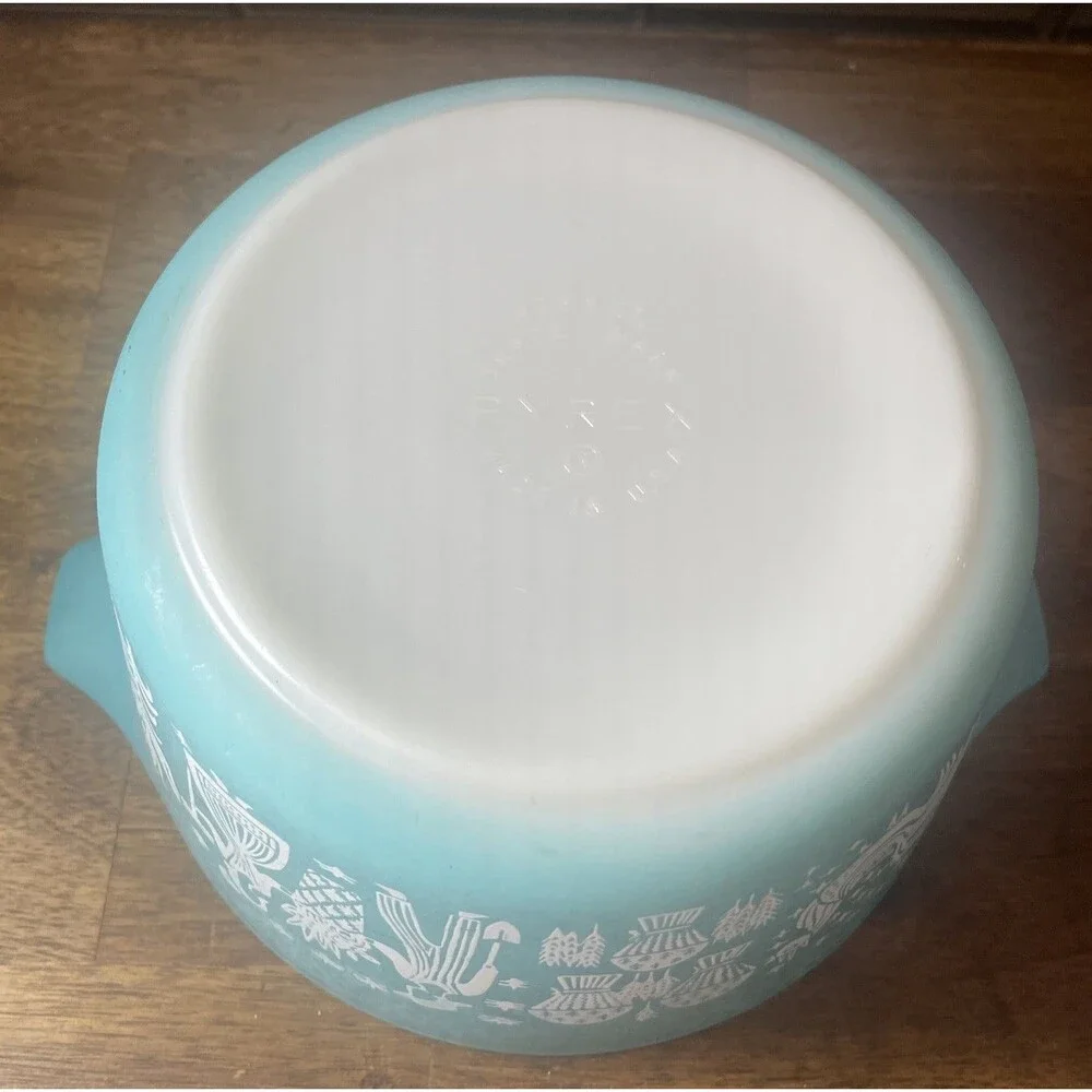 Vintage PYREX #473 Turquoise Blue Amish Butterprint 1 QT Casserole Dish No Lid